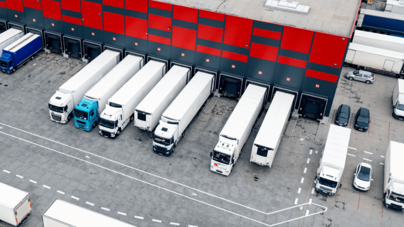 Lorries parked outside the Middlewich shared user warehousing facility, showcasing efficient logistics and fulfilment services